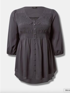 TORRID Charcoal Smocked 3/4 Sleeve Top (size 1X)